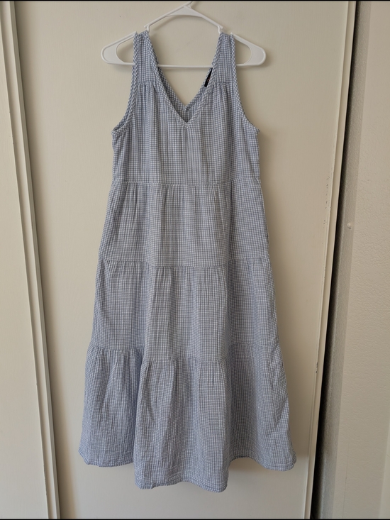 Quince Dresses & Skirts - Quince Womens Medium 100% Organic Cotton Gauze Tiered Maxi Dress Blue Gingham